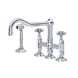 House of Rohl A1458XMWSAPC-2 Acqui Deck Mount Column Spout 3 Leg Bridge Kitchen Faucet with Sidespray