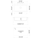 ALFI Brand AB3418SBDI-W White 33" Granite Composite Workstation Step Rim Single Bowl Drop-in Sink