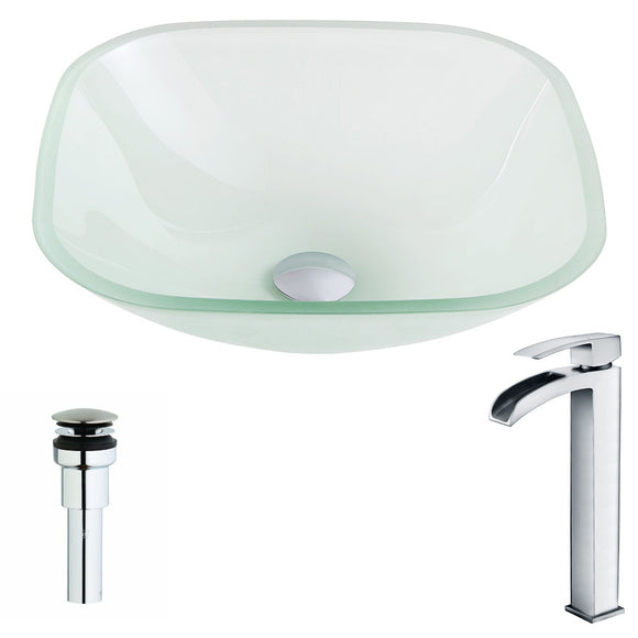 Vista Series Deco-Glass Vessel Sink in Lustrous Frosted with Key Faucet in Polished Chrome