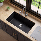 ALFI Brand AB3418SBUM-BLA Black 33" Granite Composite Workstation Single Bowl Undermount Sink