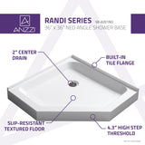 ANZZI SB-AZ01NO Randi 36" x 36" Neo-Angle Double Threshold Shower Base in White