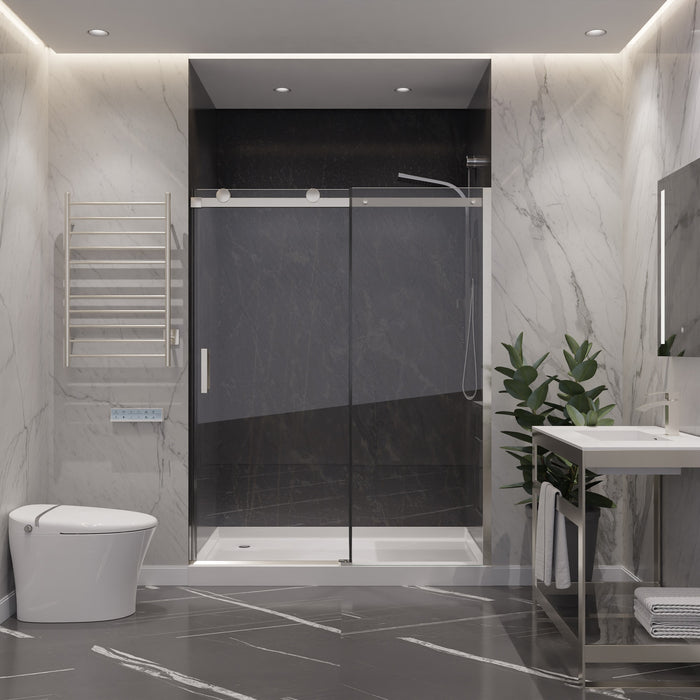 ANZZI SD-FRLS05702BN Rhodes Series 60" x 76" Frameless Sliding Shower Door with Handle in Brushed Nickel