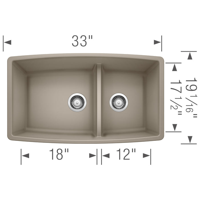 Blanco 441315 Performa SILGRANIT 33" 60/40 Double Bowl Undermount Kitchen Sink in Truffle