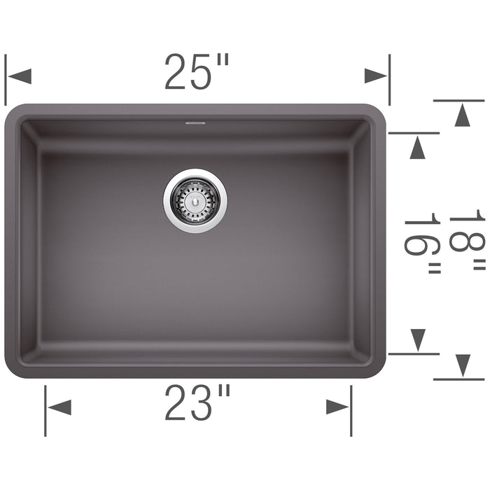 Blanco 442539 Precis SILGRANIT 25" ADA Single Bowl Undermount Kitchen Sink - Cinder