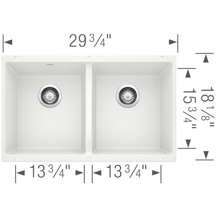 Blanco 516320 Precis SILGRANIT 29" 50/50 Double Bowl Undermount Kitchen Sink - White