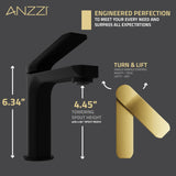 ANZZI L-AZ900MB-BG Single Handle Single Hole Bathroom Faucet With Pop-up Drain in Matte Black & Brushed Gold