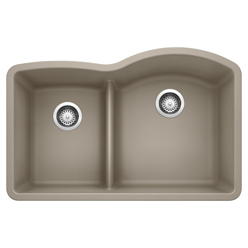Blanco 441608 Diamond SILGRANIT 32" 40/60 Reverse Double Bowl Undermount Kitchen Sink with Low Divide - Truffle