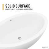 ANZZI FT-AZ8415 Kekehun 6.3 ft. Solid Surface Center Drain Freestanding Bathtub in Matte White