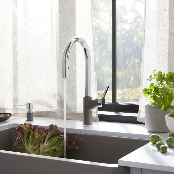 Blanco 526933 Urbena Pull-Down Dual-Spray Kitchen Faucet - Chrome/Volcano Gray