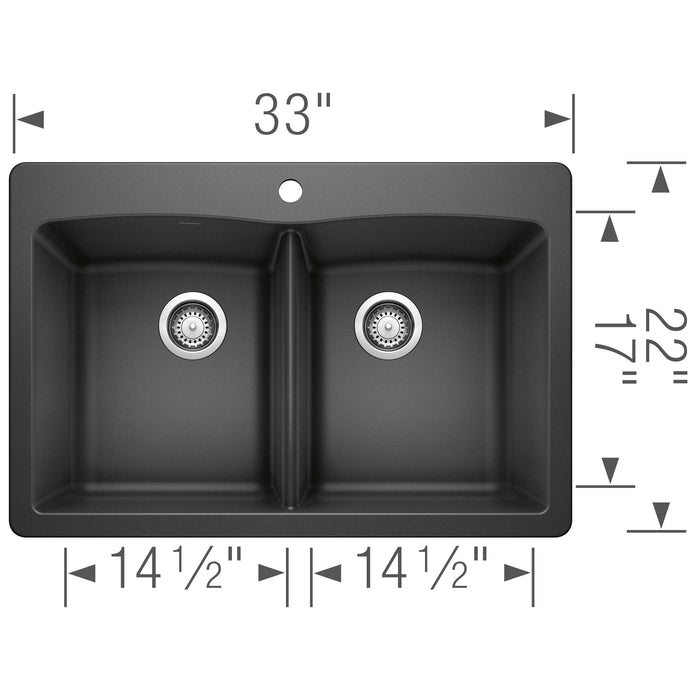 Blanco 440220 Diamond SILGRANIT 33" 50/50 Double Bowl Dual Mount Kitchen Sink - Anthracite