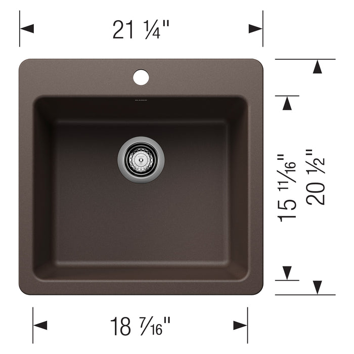 Blanco 443231 Liven SILGRANIT 21" Single Bowl Dual Mount Kitchen Sink - Cafe
