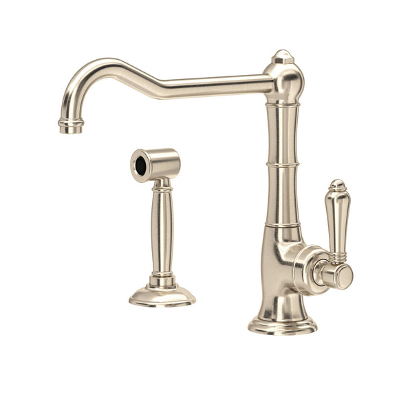 House of Rohl A3650/11LMWSSTN-2 Cinquanta Single Hole Column Spout Kitchen Faucet with Sidespray