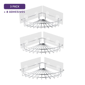 ANZZI 3-Piece Corner Shower Caddy Shelf Set with 8 Adhesive in Chrome