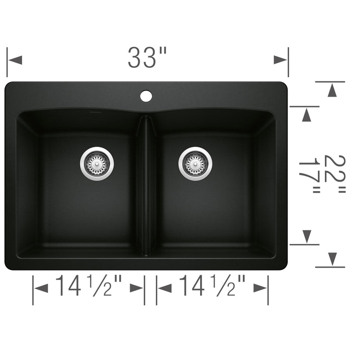 Blanco 442912 Diamond SILGRANIT 33" 50/50 Double Bowl Dual Mount Kitchen Sink - Coal Black