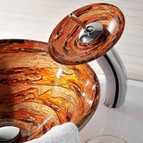 ANZZI LS-AZ061 Stanza Series Vessel Sink in Brown with Faucet in Lustrous Brown