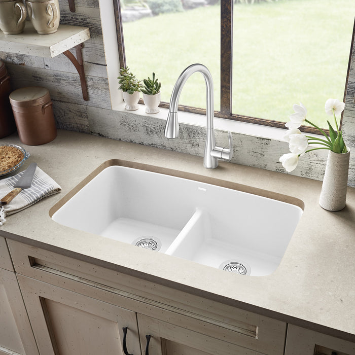 Blanco 442199 Valea SILGRANIT 32" 50/50 Double Bowl Undermount Kitchen Sink in White