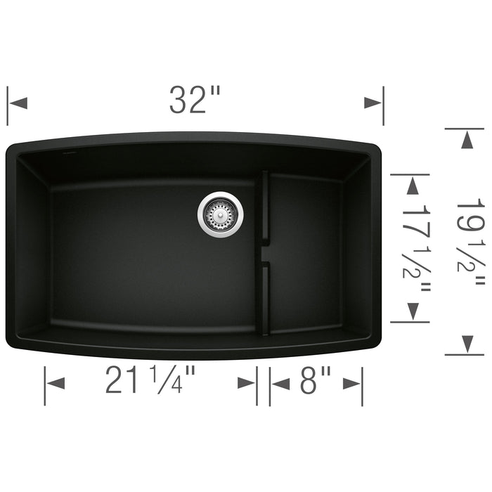 Blanco 442936 Performa Cascade SILGRANIT 32" Single Bowl Undermount Kitchen Sink in Coal Black