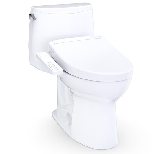 TOTO UltraMax WASHLET+ S2 One-Piece Elongated 1.28 GPF Universal Height Toilet with CEFIONTECT, Cotton White - MW6083346CEFG#01