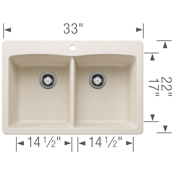 Blanco 443067 Diamond SILGRANIT 33" 50/50 Double Bowl Dual Mount Kitchen Sink - Soft White