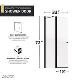 ANZZI SD-AZ14-01MB Romance 72" x 33.5" Frameless Swinging Shower Door in Matte Black