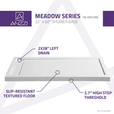 ANZZI SB-AZ013WL Meadow Series 60" x 32" Shower Base in White