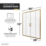 ANZZI SD-AZ15-01BG Enchant 70" x 60.4" Framed Sliding Shower Door in Brushed Gold