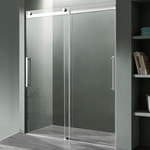 Stellar Series 48 in. x 76 in. Frameless Sliding Shower Door with Handle in Chrome