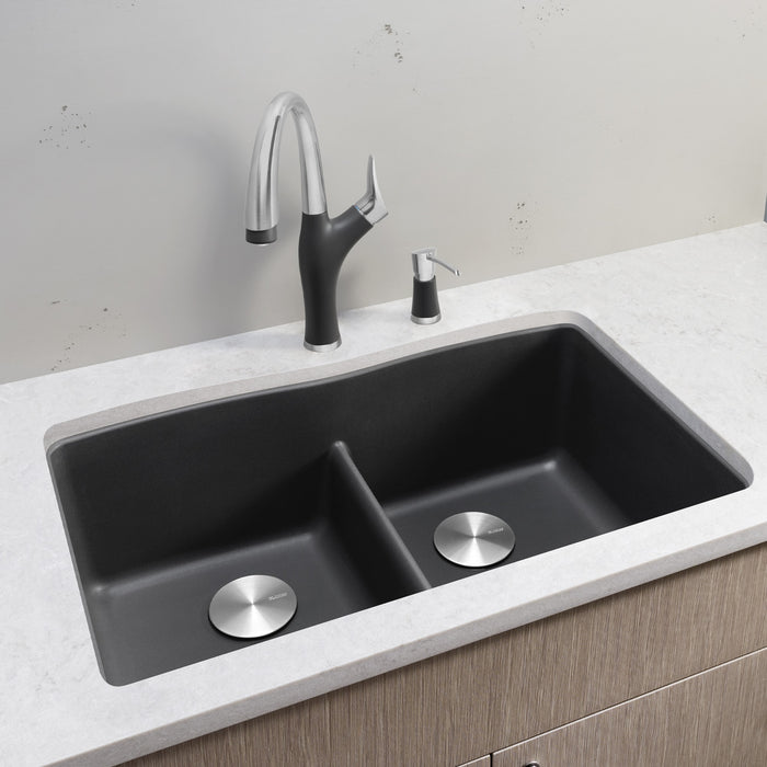 Blanco 442071 Diamond SILGRANIT 32" 50/50 Double Bowl Undermount Kitchen Sink in Cinder