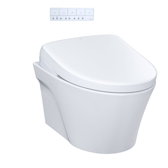 TOTO WASHLET+ AP Wall-Hung Elongated Toilet with S7A Contemporary Bidet Seat and DuoFit In-Wall 0.9 and 1.28 GPF Auto Dual-Flush Tank System, Matte Silver - CWT4264736CMFGA#MS