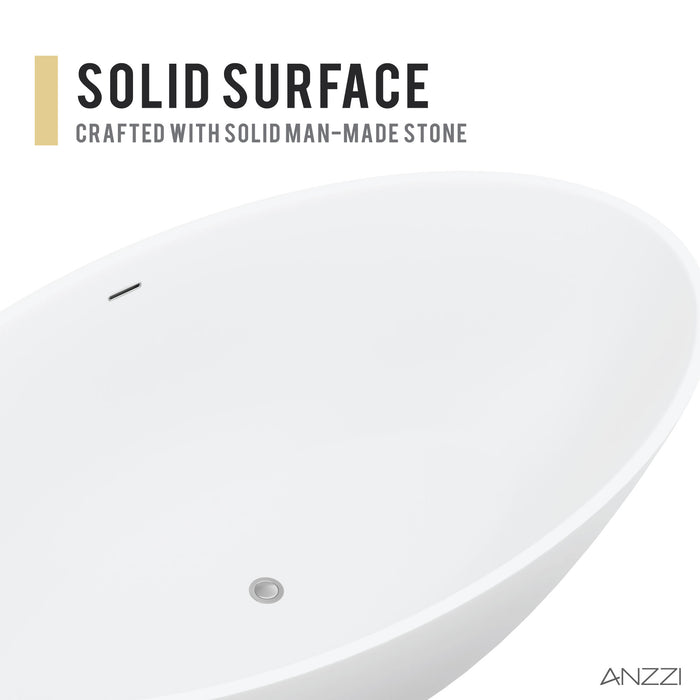ANZZI FT-AZ510 Cestino 5.5 ft. Solid Surface Center Drain Freestanding Bathtub in Matte White