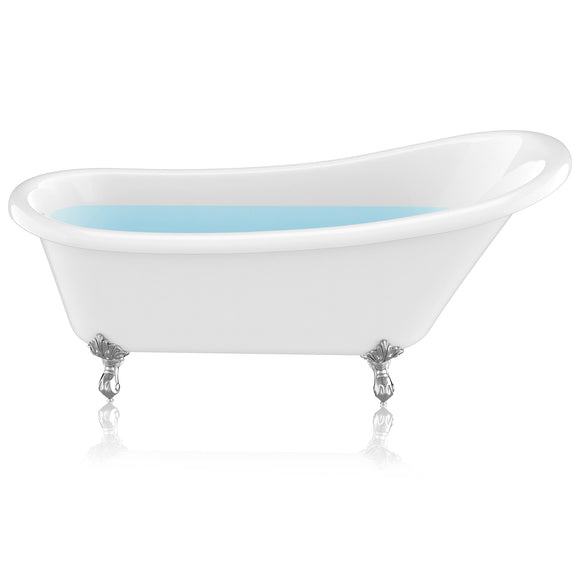 67.32" Diamante Slipper-Style Acrylic Claw Foot Tub in White