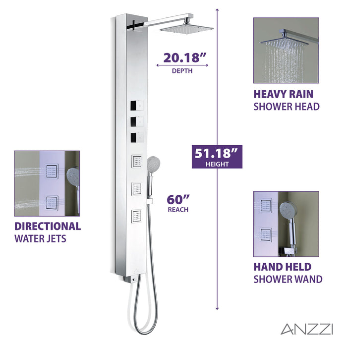 ANZZI SP-AZ015 Lann 53" 3-Jetted Full Body Shower Panel with Heavy Rain Showerhead and Spray Wand in Chrome