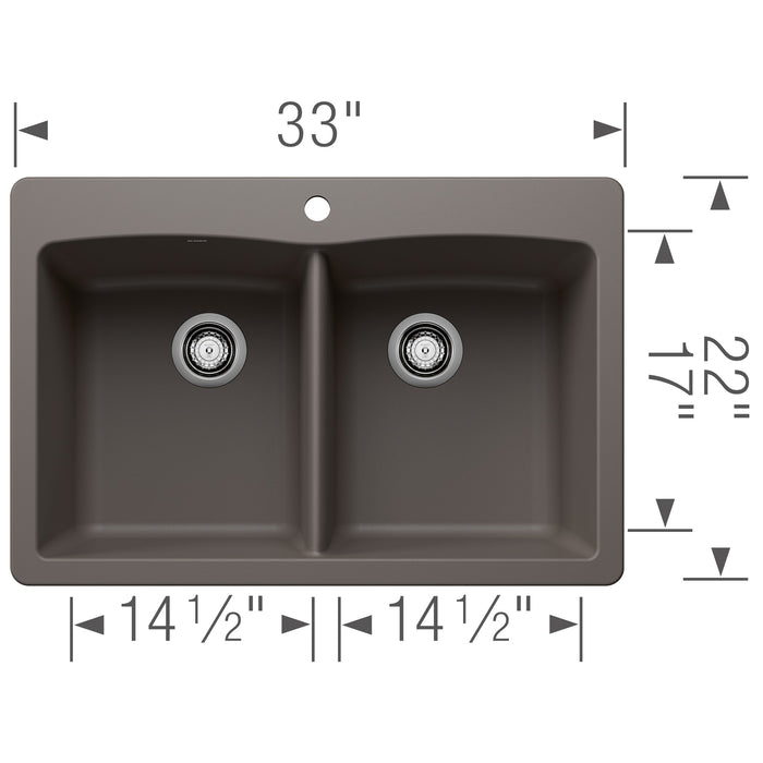 Blanco 443104 Diamond SILGRANIT 33" 50/50 Double Bowl Dual Mount Kitchen Sink - Volcano Gray