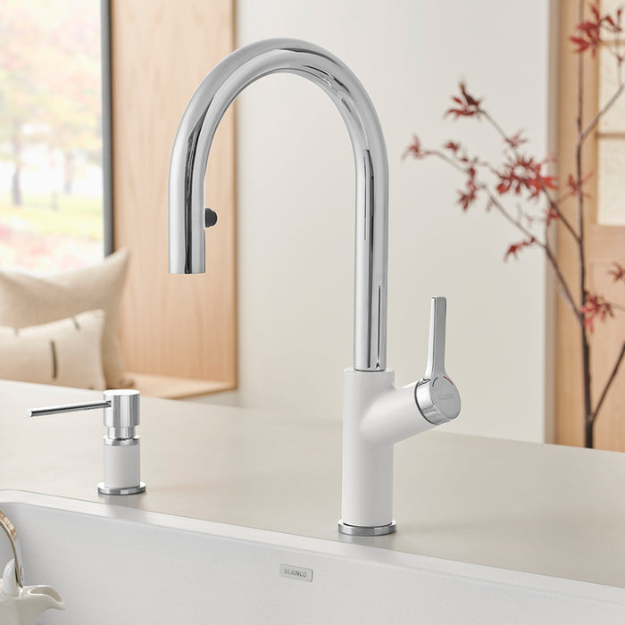 Blanco 526391 Urbena Pull-Down Dual-Spray Kitchen Faucet - Chrome/White