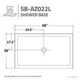 ANZZI SB-AZ022L Port 36 x 48" Double Threshold Shower Base in White