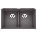 Blanco 442071 Diamond SILGRANIT 32" 50/50 Double Bowl Undermount Kitchen Sink with Low Divide - Cinder
