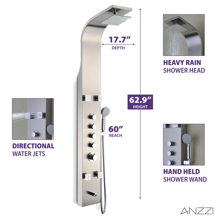 ANZZI SP-AZ022 Echo 63.5" 4-Jetted Full Body Shower Panel with Heavy Rain Showerhead and Spray Shower