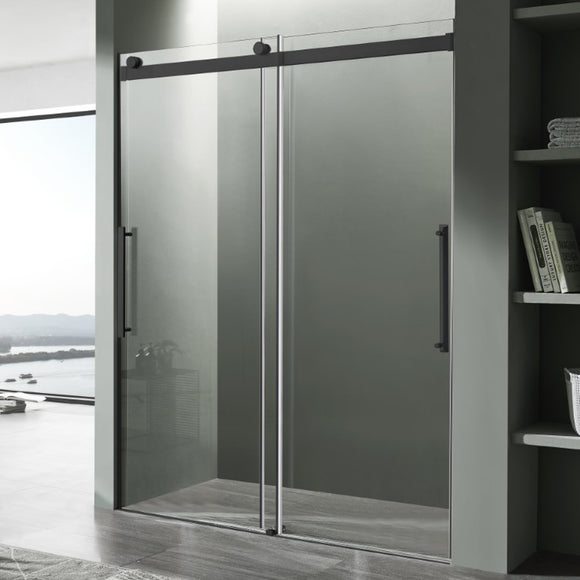 Stellar Series 60 in. x 76 in. Frameless Sliding Shower Door with Handle in Matte Black