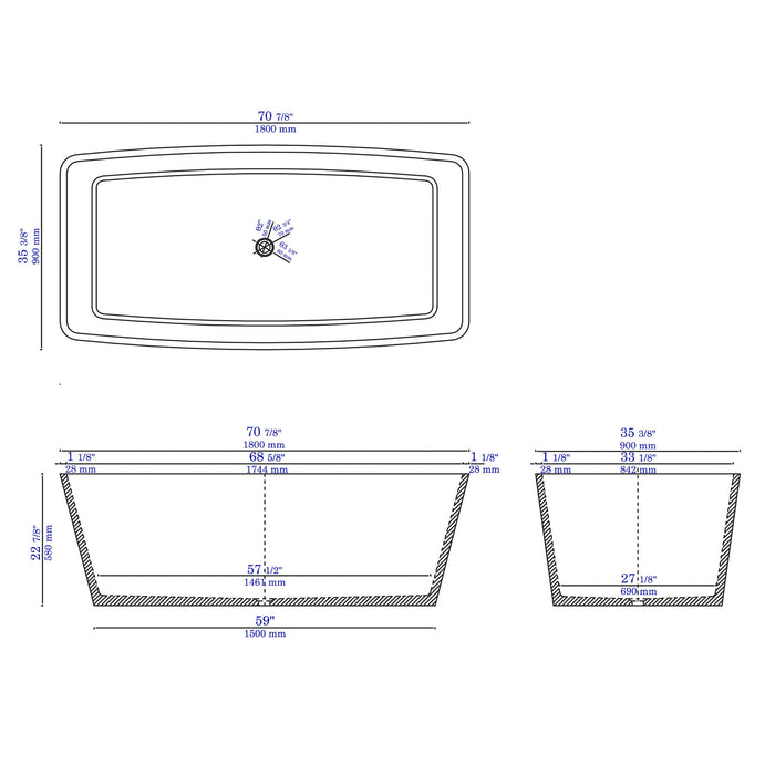ALFI Brand ABCO71TUB 71" Solid Concrete Rectangular Freestanding Bathtub