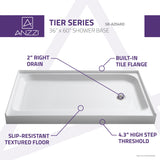 ANZZI SB-AZ04RD Tier 36 x 60" Right Drain Single Threshold Shower Base in White