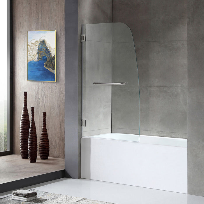 ANZZI SD1001BN-3060L 5 ft. Bathtub in White with 34" by 58" Frameless Hinged Tub Door in Brushed Nickel