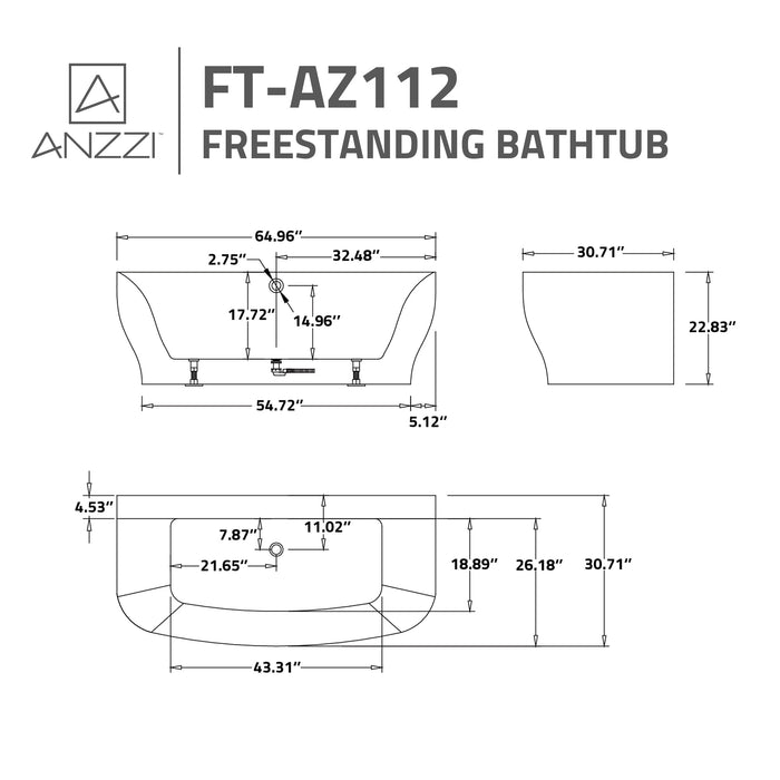 ANZZI FT-AZ112 Bank Series 5.41 ft. Freestanding Bathtub in White