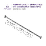 ANZZI AC-AZSR55BN 35-55 Inches Shower Curtain Rod with Shower Hooks in Brushed Nickel