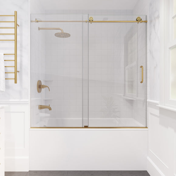 Don Series 60 in. x 62 in. Frameless Sliding Tub Door in Brushed Gold