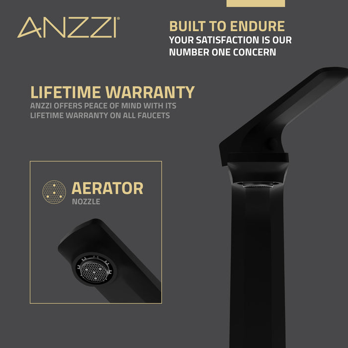 ANZZI L-AZ904MB Single Handle Single Hole Bathroom Vessel Sink Faucet With Pop-up Drain in Matte Black