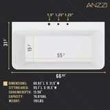 ANZZI FT-AZ114-67 VAULT 67" Acrylic Freestanding Bathtub in White with Pre-Drilled Deck Mount