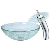 Paeva Series Deco-Glass Vessel Sink in Crystal Clear Chipasi with Matching Chrome Waterfall Faucet