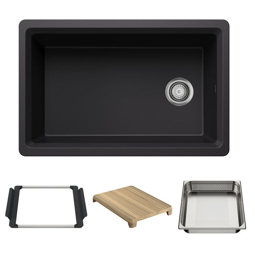 Blanco 443303 Inteos SILGRANIT 30" Single Bowl Reversible Undermount Workstation Kitchen Sink - Coal Black