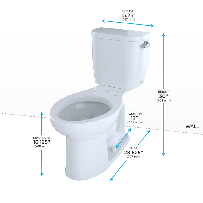 TOTO CST244EFR#01 Entrada Two-Piece Elongated Universal Height Toilet with Right-Hand Trip Lever
