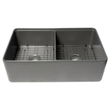 ALFI Brand ABFS3320D-GM Grey Matte Workstation 33" x 20" Double Bowl Step Rim Fireclay Farm Sink